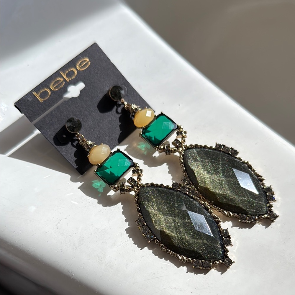 Bebe Green and Gold Statement Earrings